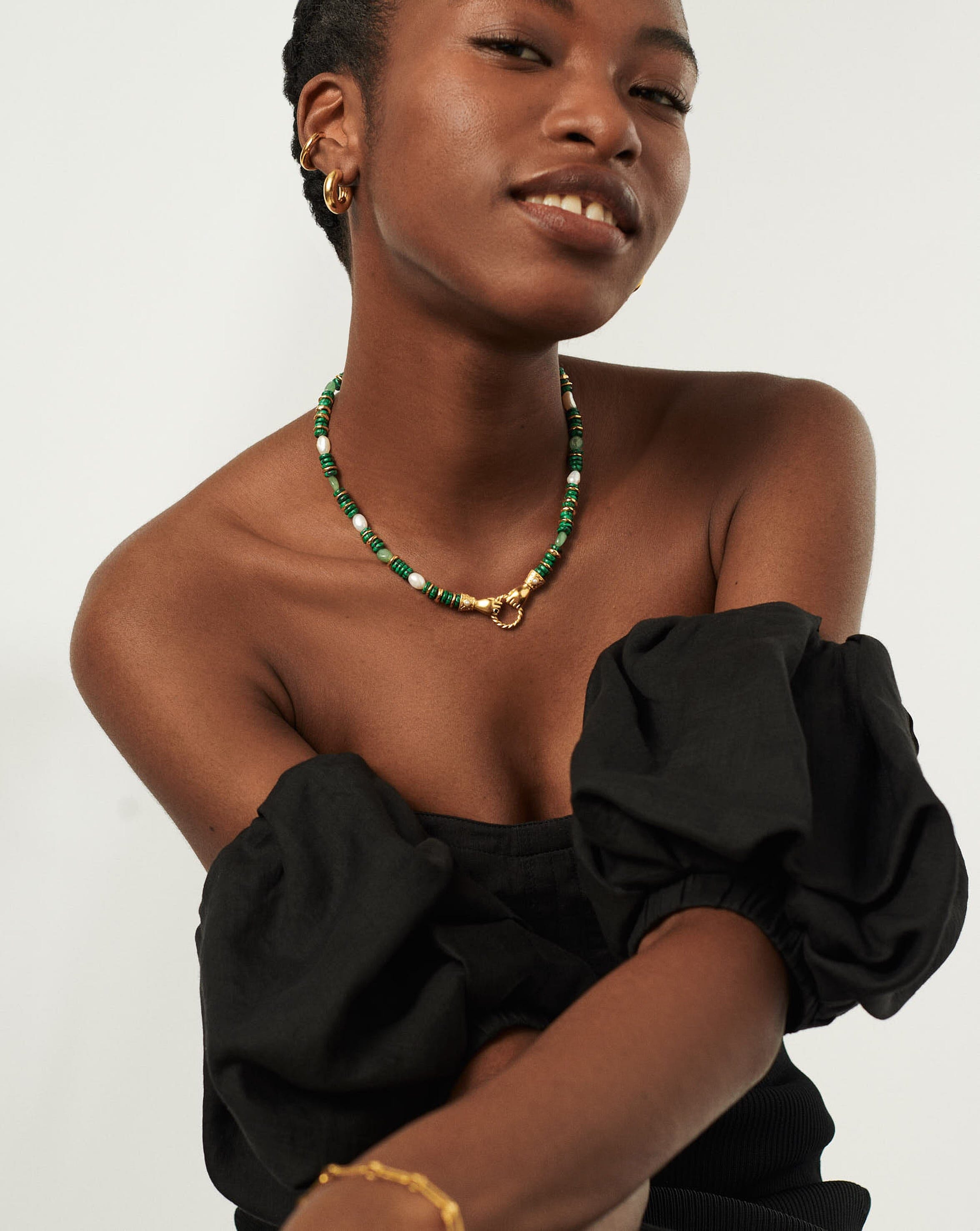 harris-reed-in-good-hands-chunky-beaded-gemstone-necklace-18ct-gold-platedmulti-green-gemstone-pearl-necklaces-missoma-294851 Harris Reed In Good Hands Chunky Beaded Gemstone Necklace | 18ct Gold Plated/Multi Green Gemstone & Pearl - Image 3
